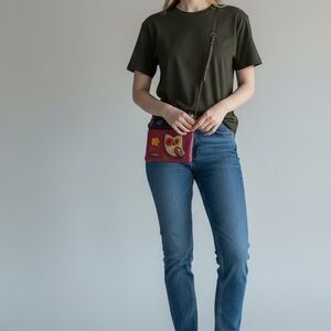 Chala Red Crossbody Bag with Floral Accents